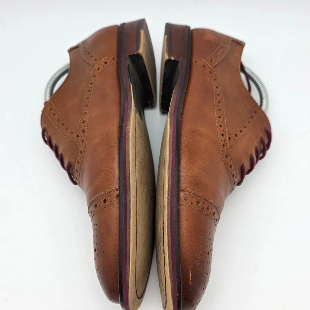 Johnston & Murphy Conard Oxford Mens 8 Tan Leather Brogue Cap Toe Dress Shoes